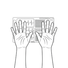 Top view of open hands above a complex scientific graph or chart