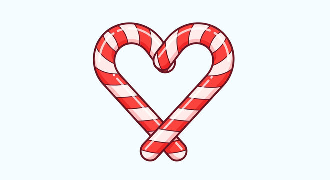 Two candy canes are intertwined to form a heart shape on a light blue background. - Powered by Adobe