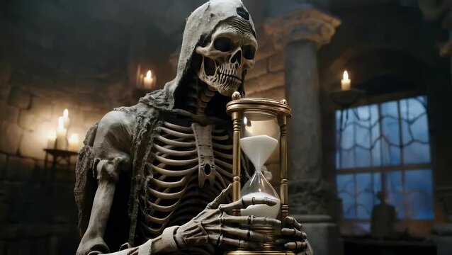 Grim Reaper Holds Hourglass: Death, Time, Gothic, Supernatural Image