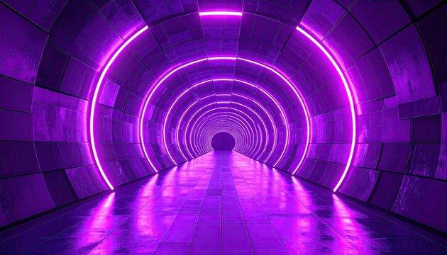 Purple Neon Tunnel Abstract Cityscape - Powered by Adobe
