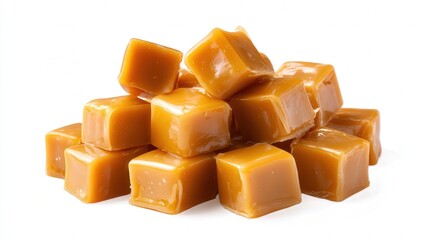 Mini caramel candy pile isolated on white background