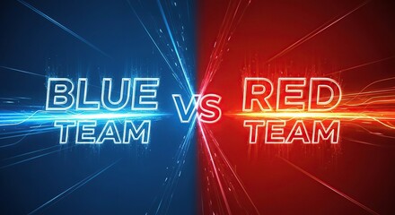 Glowing Blue Team Versus Red Team Neon Light Battle Background