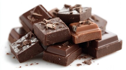 Mini chocolate squares isolated on white background