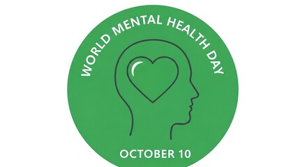 Green Circular Icon with Human Head and Heart Symbol Representing Mental Health Awareness