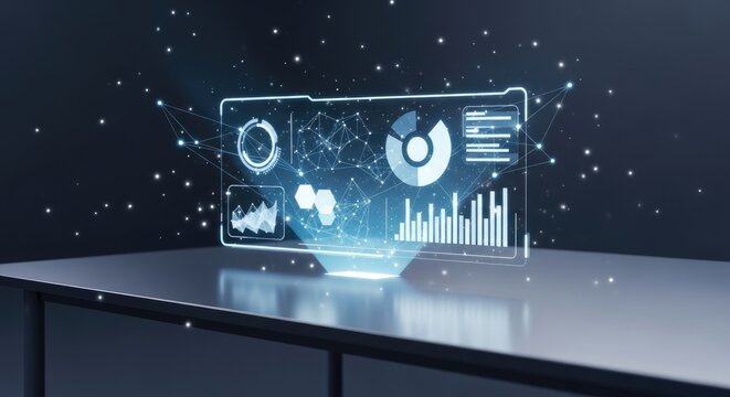 Digital interface with data visualization hologram display - Powered by Adobe