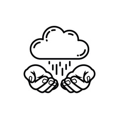 Hands catching rain falling from a cloud icon