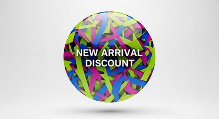New Arrival Discount Badge with Abstract Colorful Design.