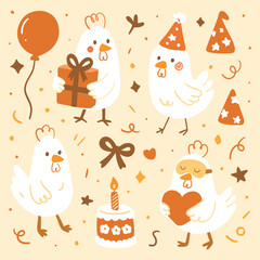 Cute Chicken Party Pattern Set