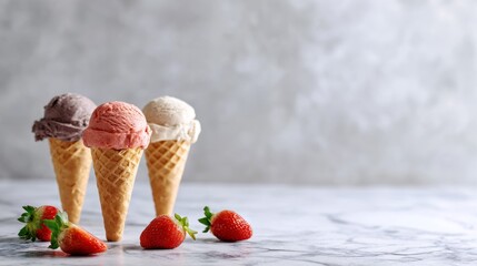 vanilla. Colorful ice cream in a waffle cone, a tempting and delightful dessert display. menu design, packaging mockups, designed for food delivery and cloud-kitchen brand materials.
