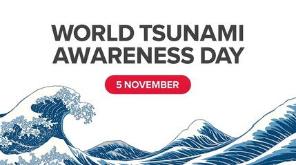 An image announcing World Tsunami Awareness Day on 5 November, with stylized ocean waves at the bottom.