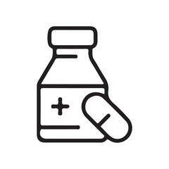 Medical Pills and Bottle Symbol in Line Art