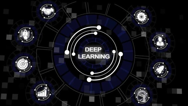 Conceptual visualization of deep learning and artificial intelligence with circular technology elements