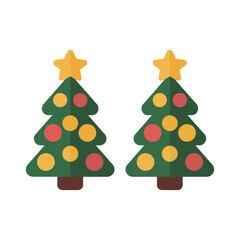 pair of christmas tree earrings flat vector icon