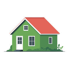 small green house with red roof flat vector illustration