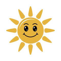 smiling yellow sun with rays flat vector illustration