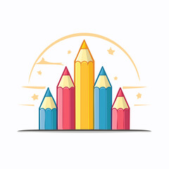 Obraz premium Artistic Pencil Peaks: A Creative Composition of Colorful Drawing Instruments Illustration
