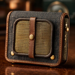 Vintage-Style Decorative Box with Mesh Design and Leather Accents