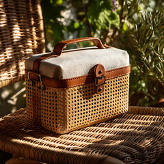 Stylish Woven Basket with Leather Handle for Storage and Organization