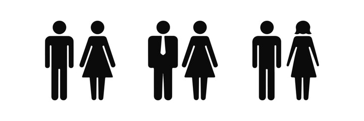 Multiple black male and female restroom or gender icons in a row