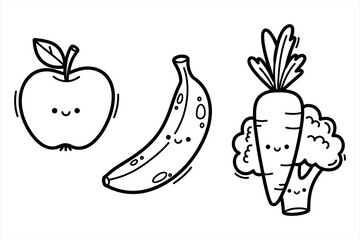 Cute Smiling Fruits and Vegetables Outline