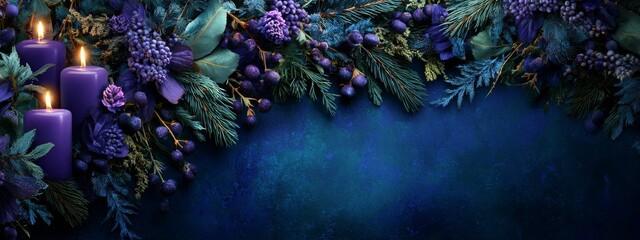 Dekoration zum ersten Advent: Adventskranz mit lila Kerzen.