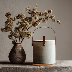 Elegant Still Life with Floral Arrangement and Vintage Container