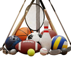 Illustration of a variety of sports equipment isolated on transparent background