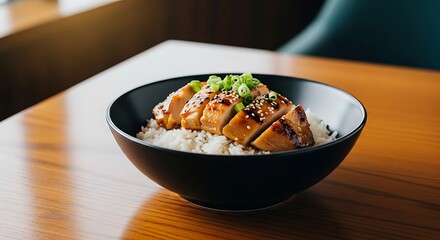 Teriyaki Chicken Rice Bowl in Cafe and Restaurant Setting