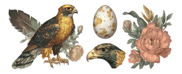 Colorful Illustration of Bird and Floral Elements