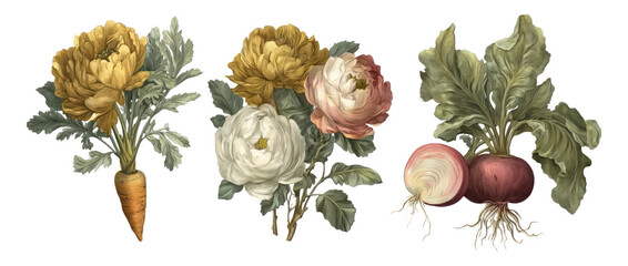 Vintage Botanical Illustration of Root Vegetables