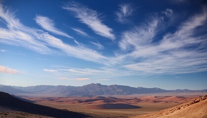 Fototapeta premium Blue Sky with Cirrus Clouds and Mountain Silhouette 