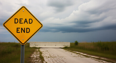 Dead End Warning Sign on a Gloomy Day