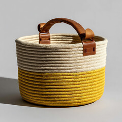 Stylish Rope Storage Basket with Yellow and Cream Color Design
