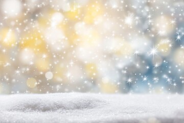 Snow Background With Sparkling Stars and Bokeh Lights