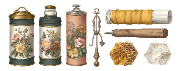 Vintage Floral Cans and Honeycomb Elements Design