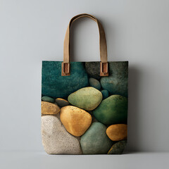 Elegant Tote Bag Design Featuring Assorted Colorful Smooth Stones