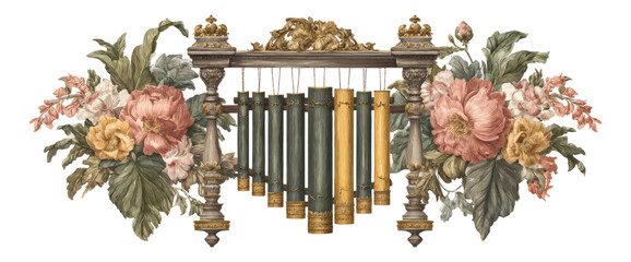 Antique Floral Decoration with Hangings and Elements