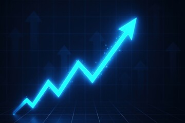 Global financial market. Rising blue graph with arrows showing growth and success in a digital environment.