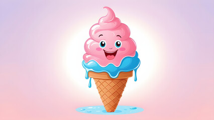 Anime Style Dessert Character Full Illustration of an Anthropomorphic Ice Cream with Big Eyes