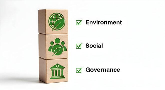 ESG business pillars: Environment, Social, Governance explained with icons