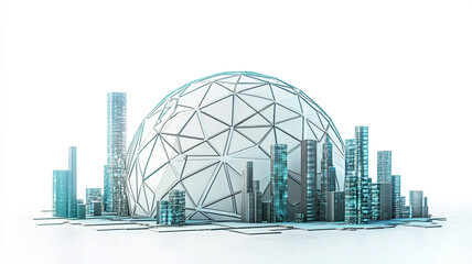Geodesic Glass Dome. Iridescent 3D Architecture Concept