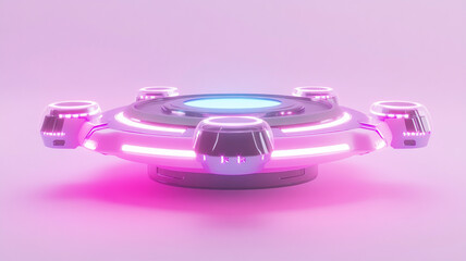 A stylish sci-fi drone design featuring blue and pink neon light accents