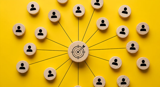 Connecting people to a central goal, visualizing teamwork and achievement.