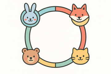 Cute animal characters in colorful circular diagram