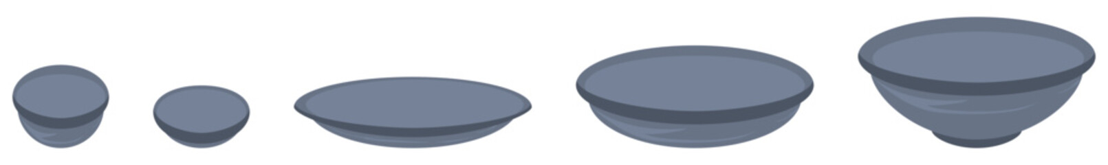 Vector dishes in different size and shapes for meal, measuring and compares kids lessons
