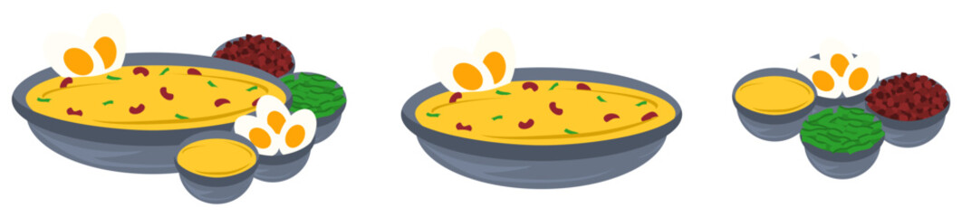 Asian cuisine bowl of soup with food ingredients 