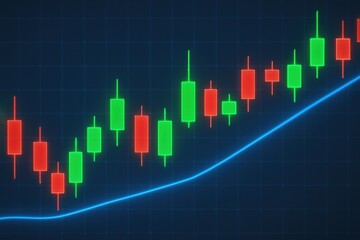 Naklejka premium Global financial market. Financial chart with green and red candlesticks indicating market trends.