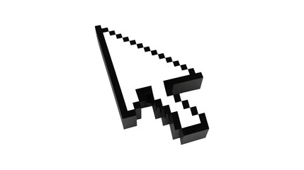 Fototapeta premium A three-dimensional rendering of a classic pixelated computer mouse pointer arrow shown at an angle against a white background