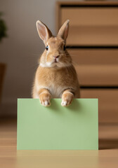 Adorable Rabbit Presenting a Blank Message Card