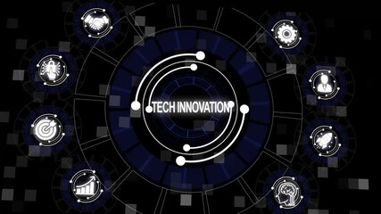 Animated tech innovation concept with futuristic graphic elements and modern business icons - Powered by Adobe